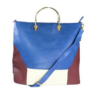 Charming Charlie Large Faux Leather Cobalt Blue Color Block 2-Way Zip Tote